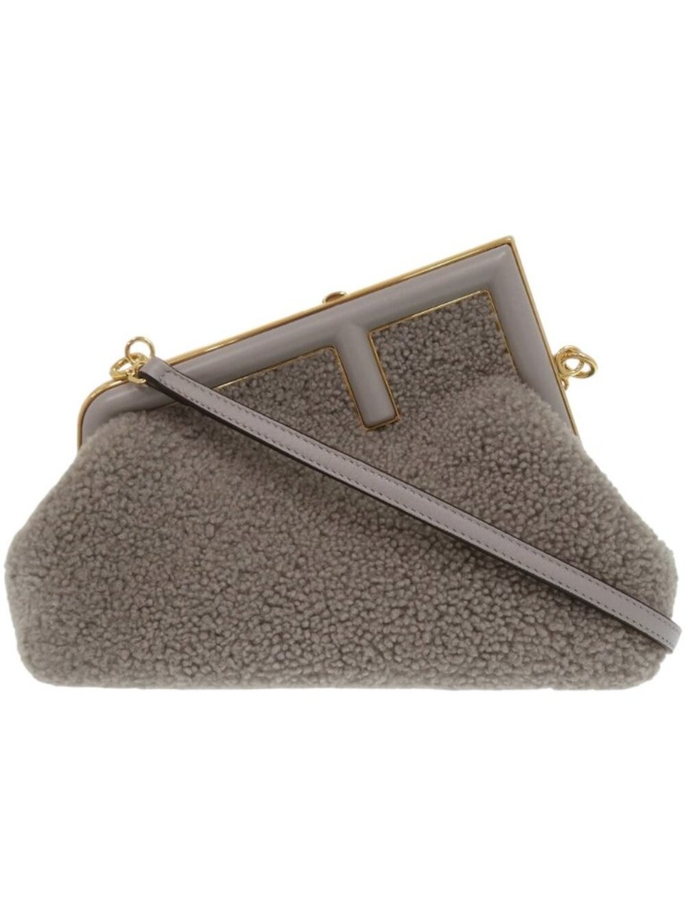 Fendi First Small Lamb Fur Leather Gray Shoulder Bag 2-Way Clutch